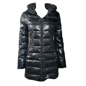 EXPRESS Solid All Black Animal Print Lining Down Feathers Jacket Womens Size XS